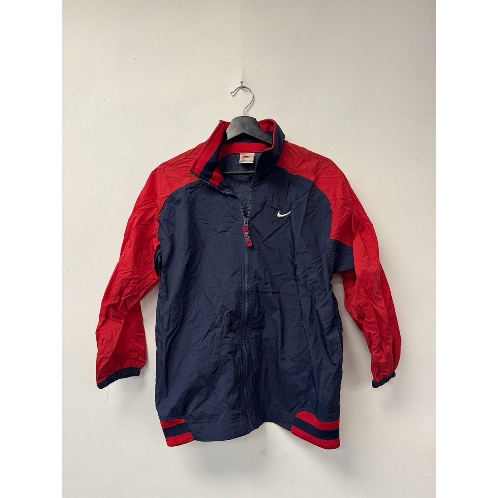 Vintage Nike Jacket Boys 10-12 Blue Red‎ Colorblock Full Zip Windbreaker 90s